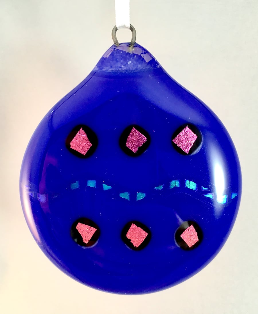 Blue Fused Glass Christmas Bauble Tree Decoration 