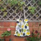 Tote bag; yellow and green leaf: fully lined with inside pocket 