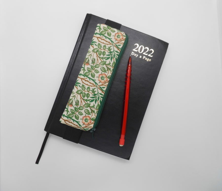 Mini pencil case elasticated attach to a diary journal notebook floral fabric