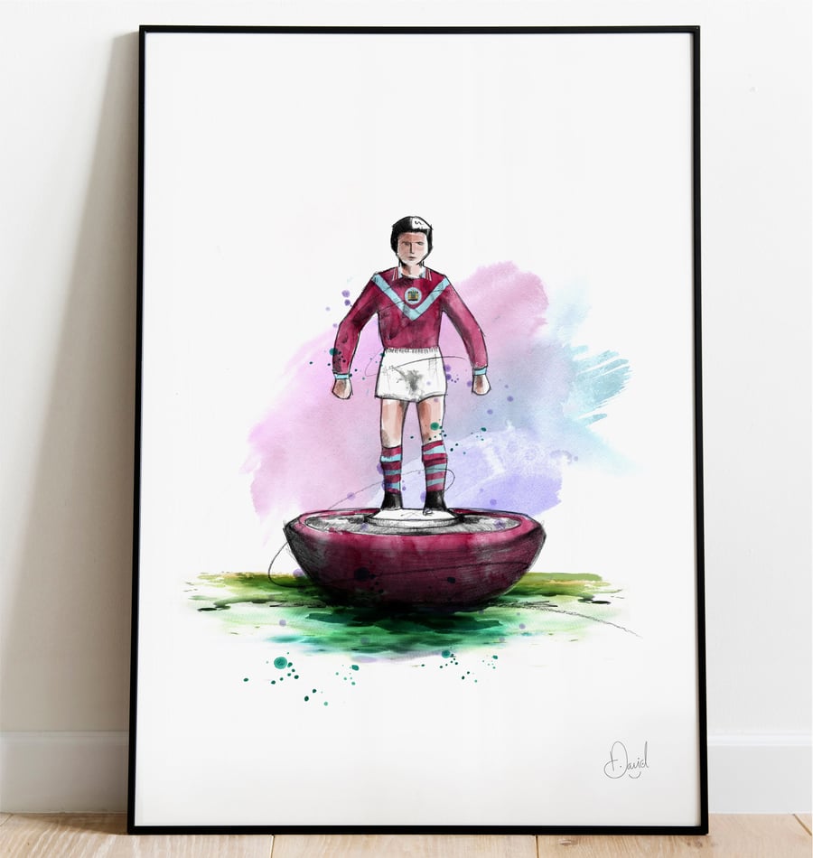 Burnley Subbuteo Art Print, Burnley Drawing, Burnley Illustration, Subbuteo