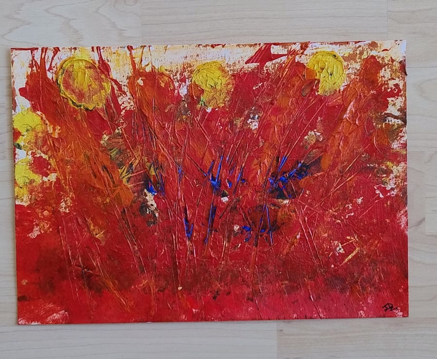 Golden Meadows at Sundown - Abstract Mixed Media Painting on Paper - Unframed