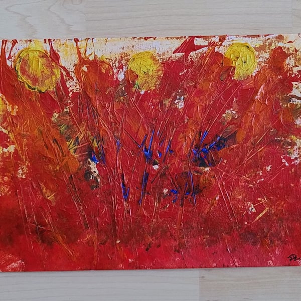 Golden Meadows at Sundown - Abstract Mixed Media Painting - Unframed