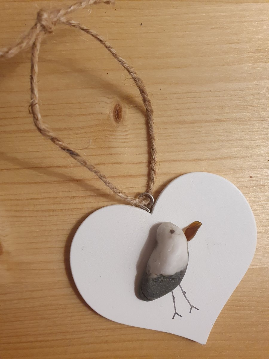 Pebble Seagull Hanging Heart