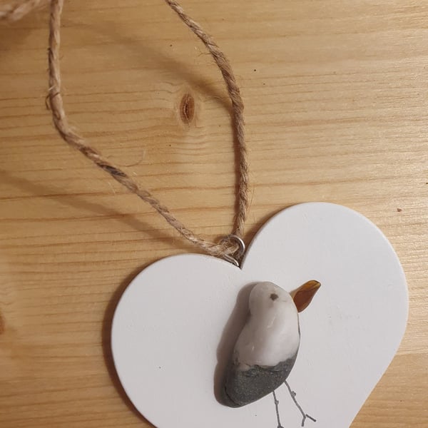 Pebble Seagull Hanging Heart