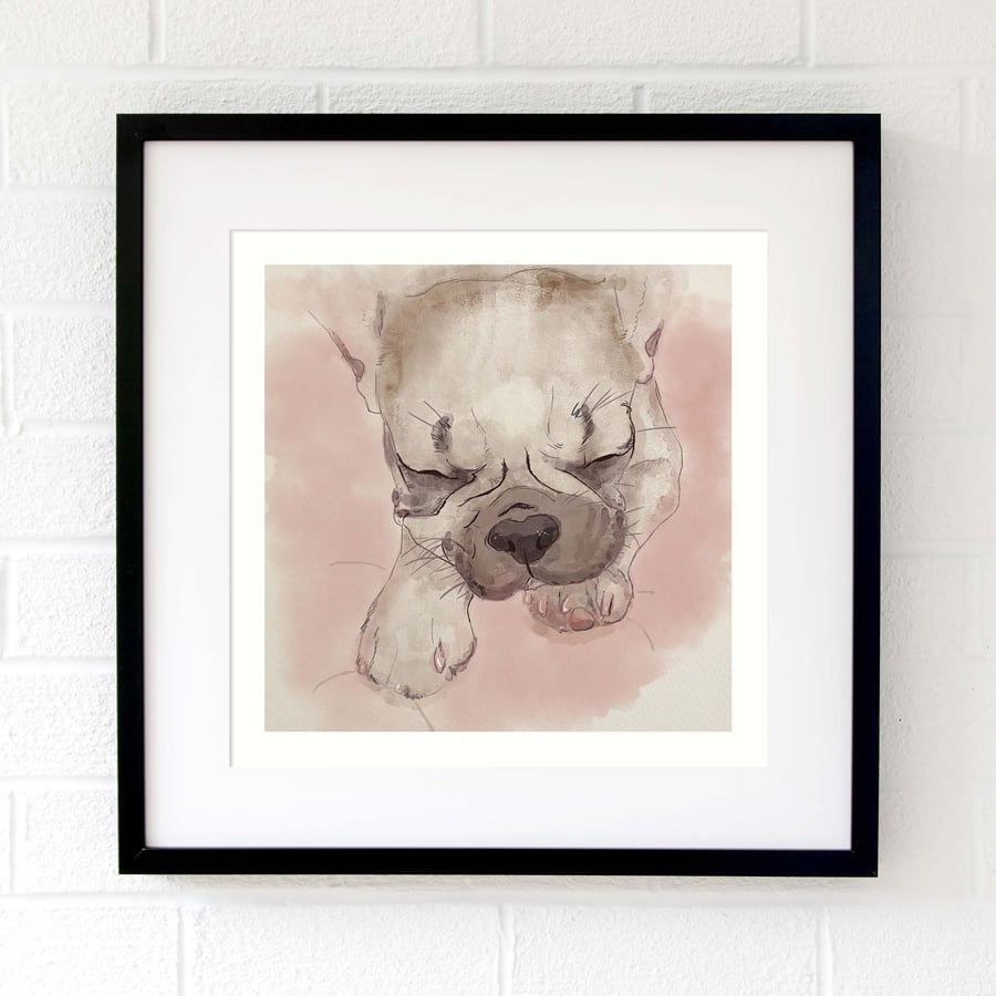 Personalised Frenchie gift idea - 12 x 12 inch Fawn Frenchie giclée art print 