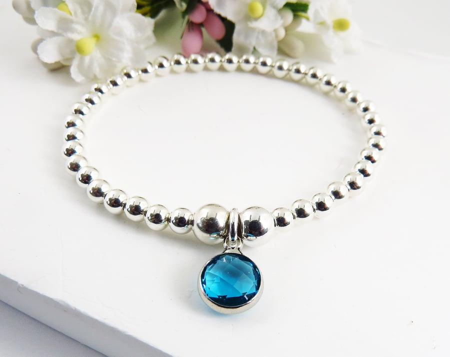 925 Sterling Silver Birthstone Crystal Charm Bracelet