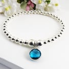 925 Sterling Silver Birthstone Crystal Charm Bracelet