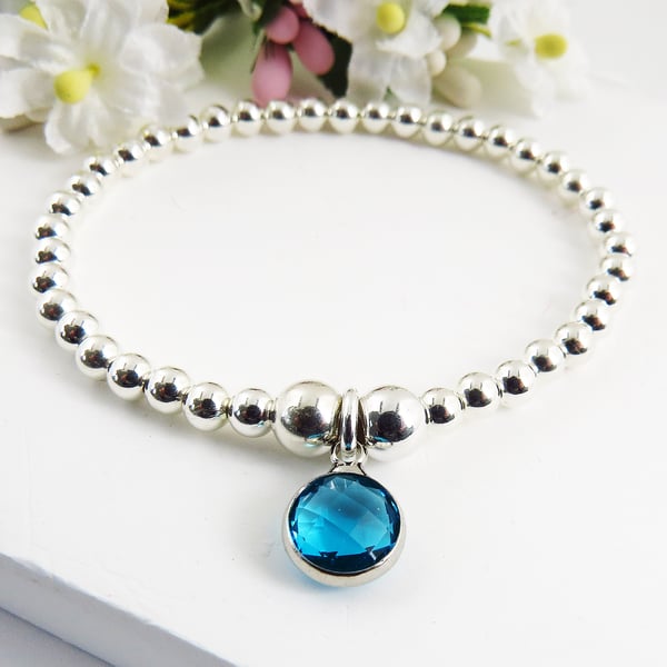 925 Sterling Silver Birthstone Crystal Charm Bracelet