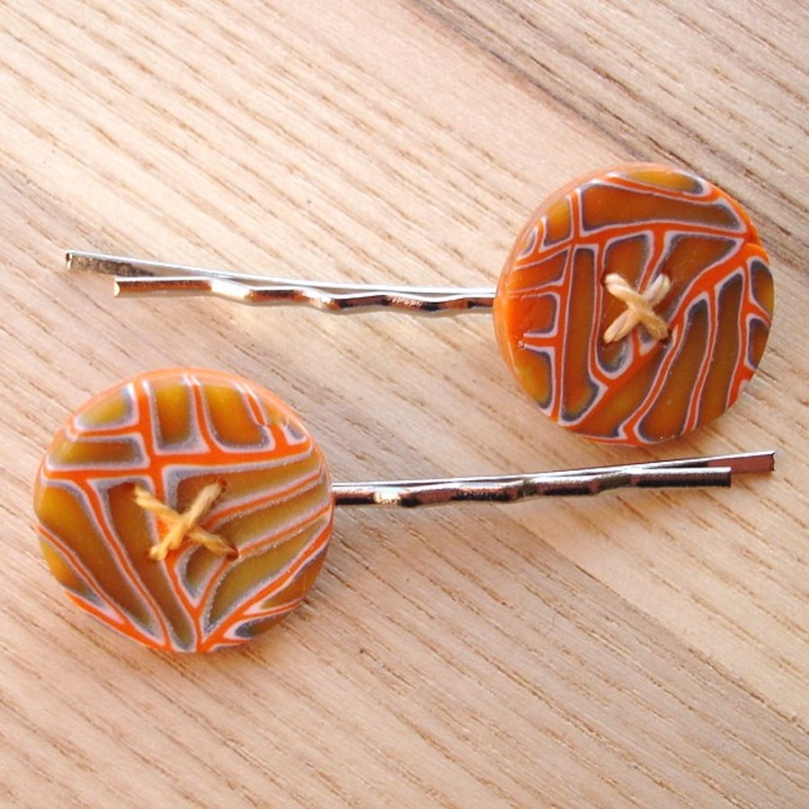 FIMO Giraffe Button Bobbie Pin Hair Slides