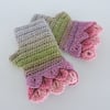 Fingerless Mitts with Dragon Scale Pink Green and Grey 100% Acrylic