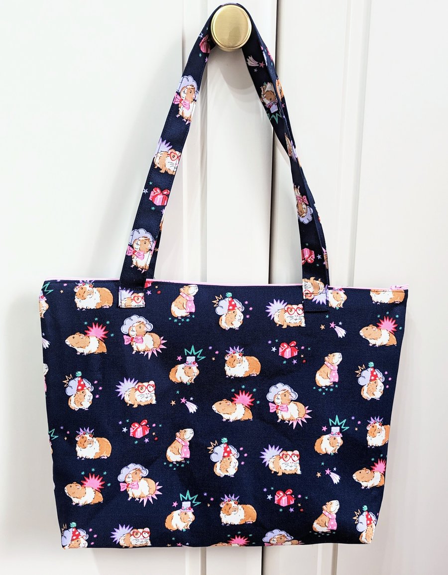 Handbag made in Cath Kidston Navy Pets Party fabric