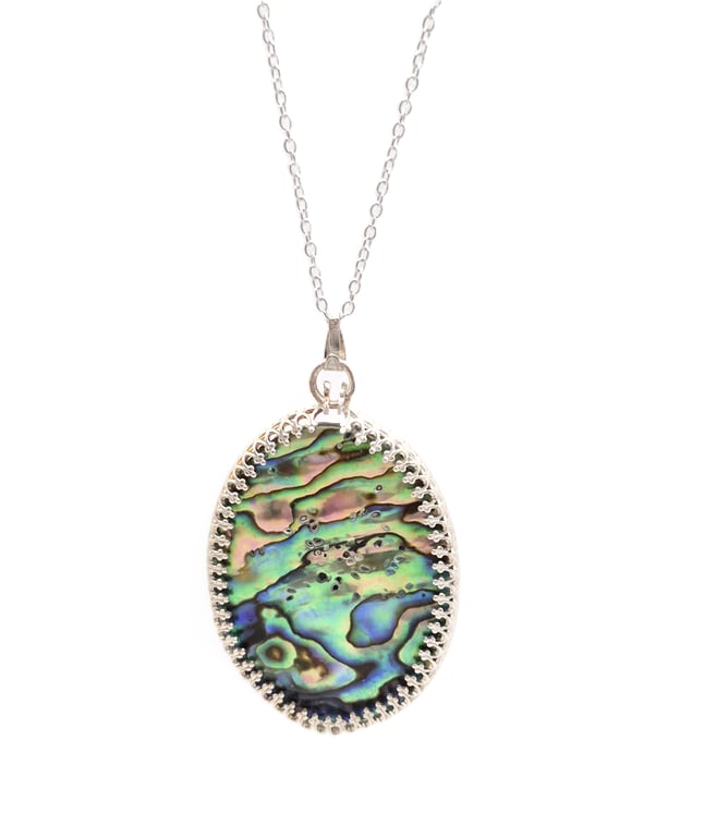 Large Abalone cabochon pendant necklace