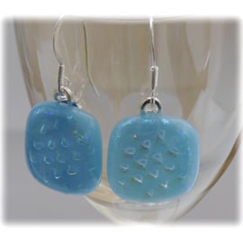 Handmade Fused Dichroic Glass Earrings 184 Turquoise Chequered 