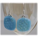Handmade Fused Dichroic Glass Earrings 184 Turquoise Chequered 