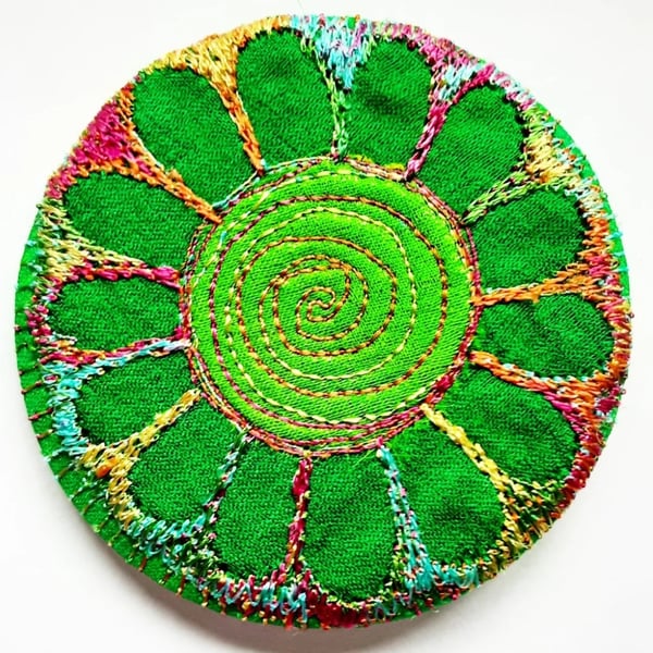 Badge 58mm Multicoloured Flower Textile Badge 