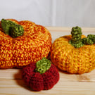 Trio of Crochet Pumpkins cosy orange theme