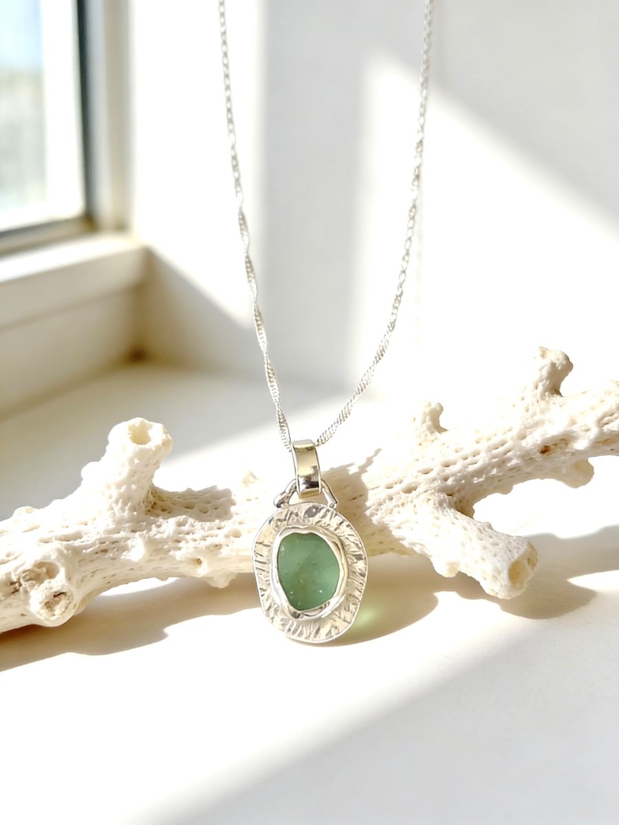 Bohemian Ocean Sea Glass Necklace In Sterling Silver