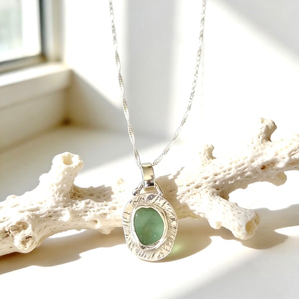 Bohemian Ocean Sea Glass Necklace In Sterling Silver