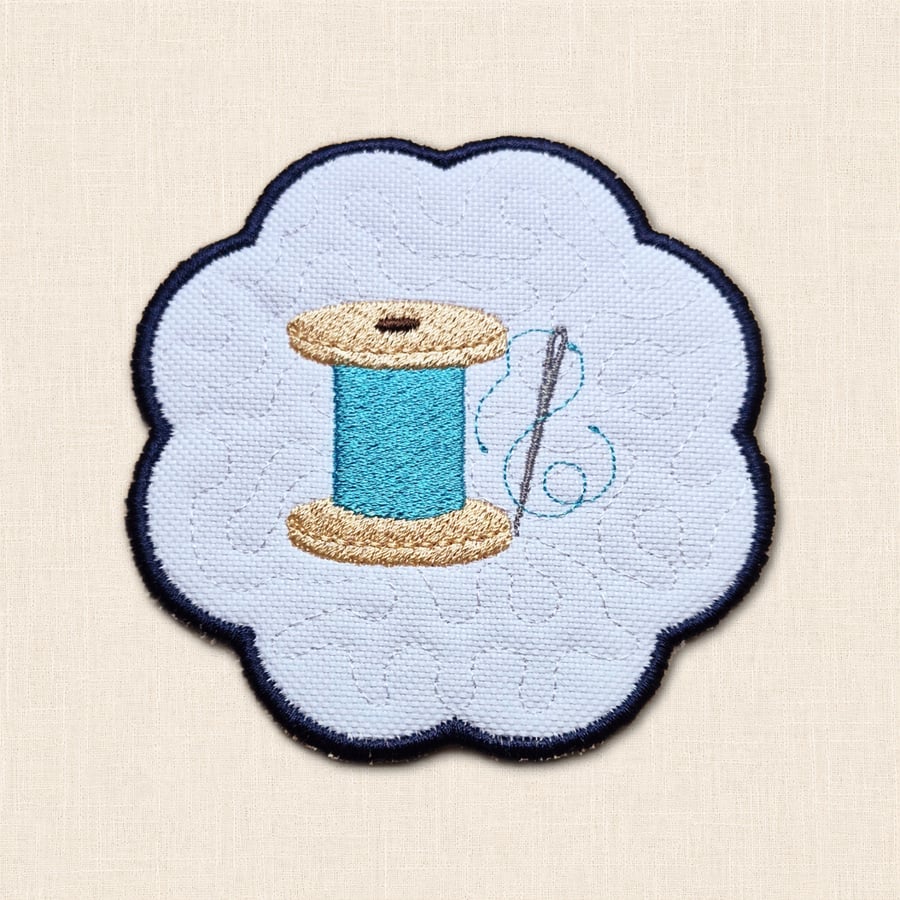 Needle and Thread Candle Coaster - Embroidered Sewing Lover Decor