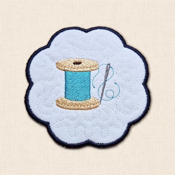 Needle and Thread Candle Coaster - Embroidered Sewing Lover Decor