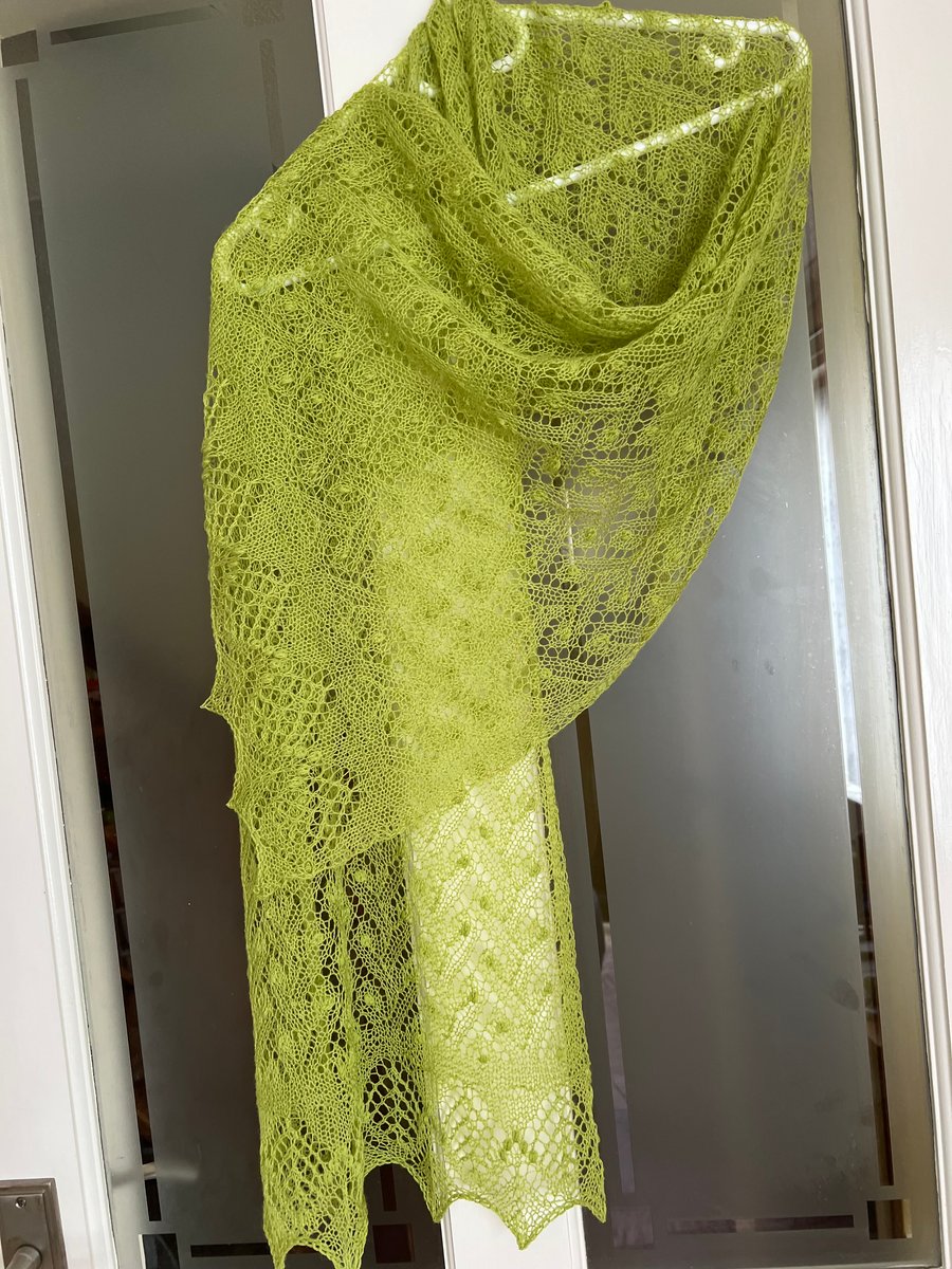 Handmade knitted lace shawl merino wool