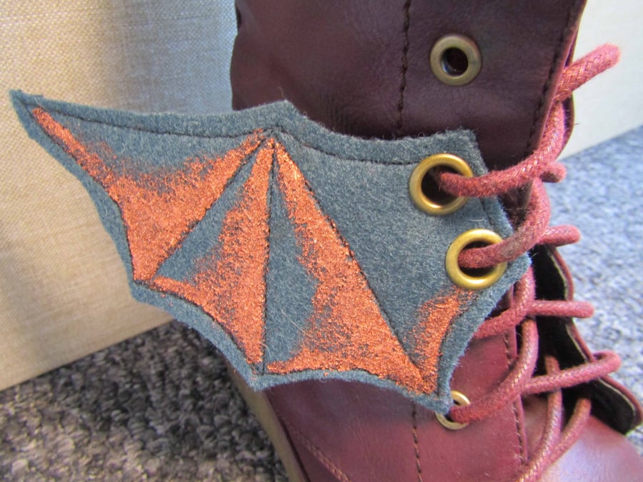 Steampunk Fabric Boot Wings Bat Wings Green Copper