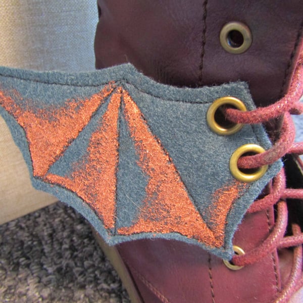 Steampunk Fabric Boot Wings Bat Wings Green Copper