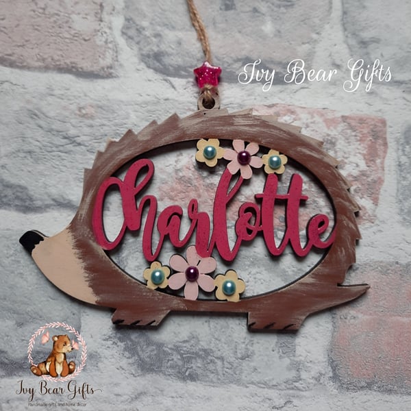 Personalised hedgehog wall art.