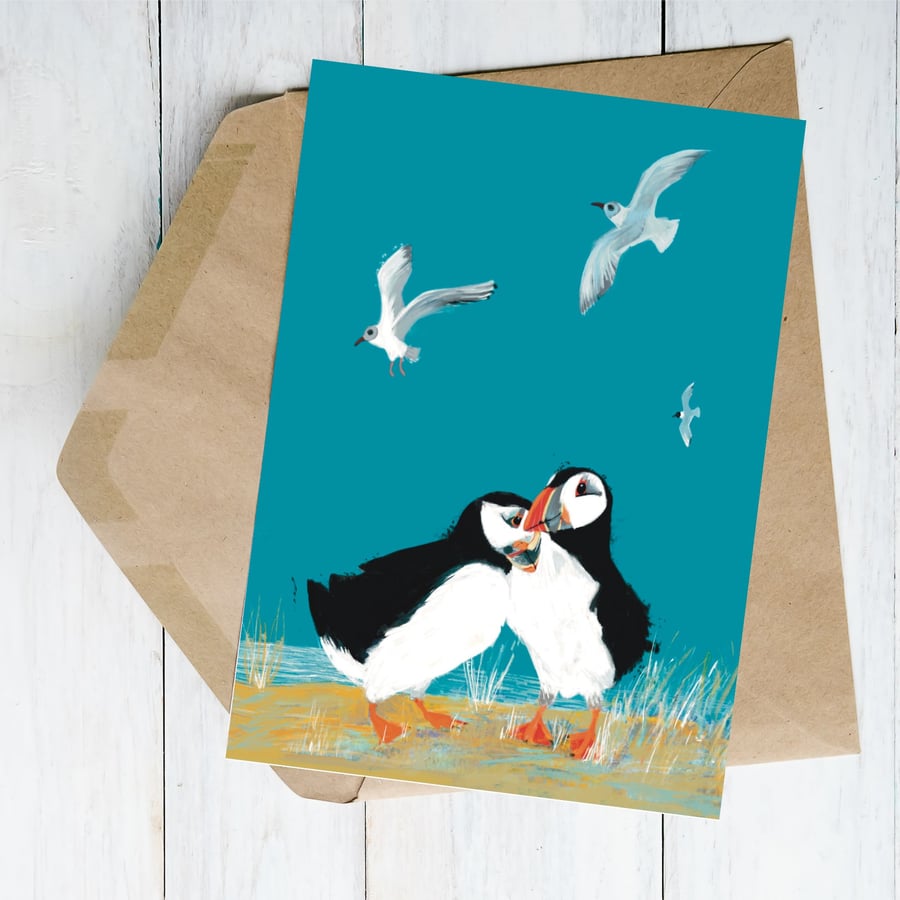Blank Puffin greeting card puffin coastal artwork