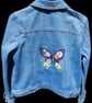 Hand-Embroidered Denim Jacket, Butterfly Floral Design, Size 14