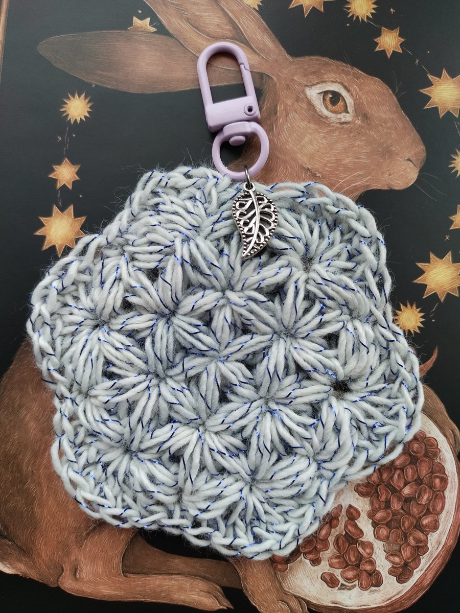 Crochet flower of life bag charm - pale blue