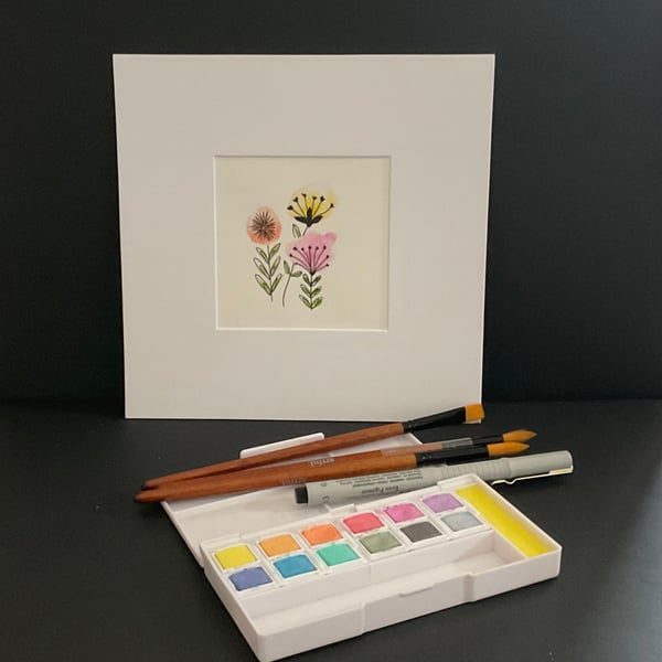An original watercolour and ink painting ‘ Wild blooms’ 