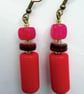 Red Cerise Pink and Brown Drop Earrings