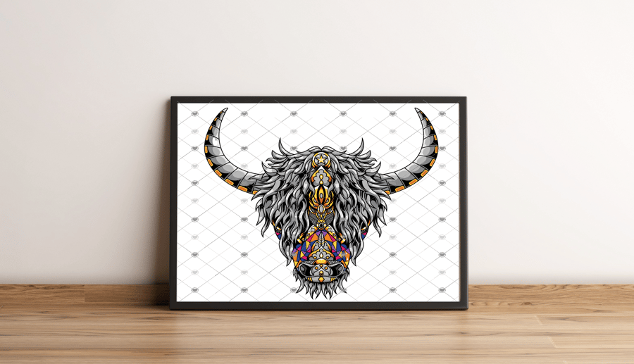 Highland Cow Chakra A4 Print, Cow Custom Print, Personalised Wall Art