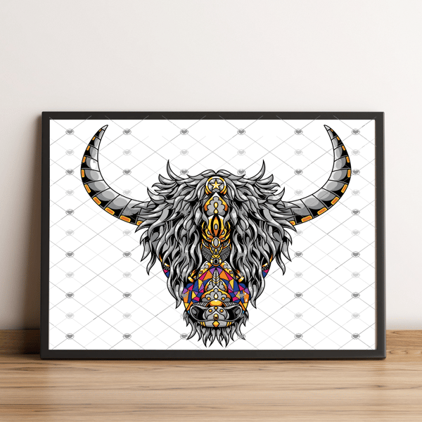 Highland Cow Chakra A4 Print, Cow Custom Print, Personalised Wall Art