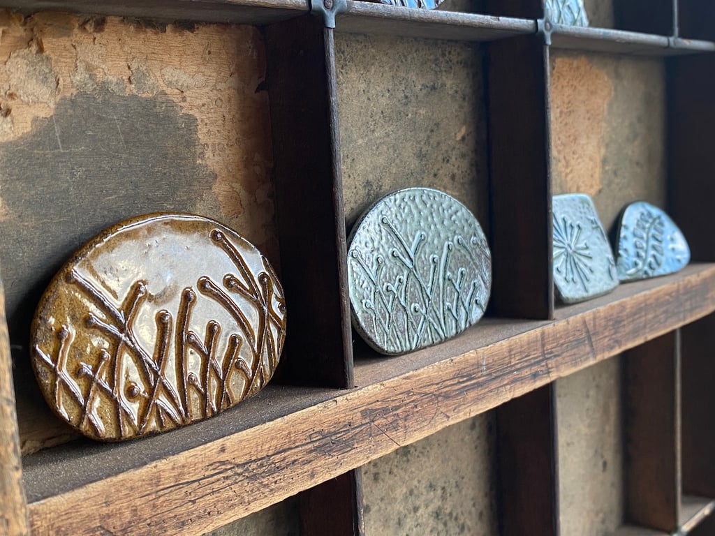 Brooch Handmade Ceramic - Unique Botanical Design choice of two