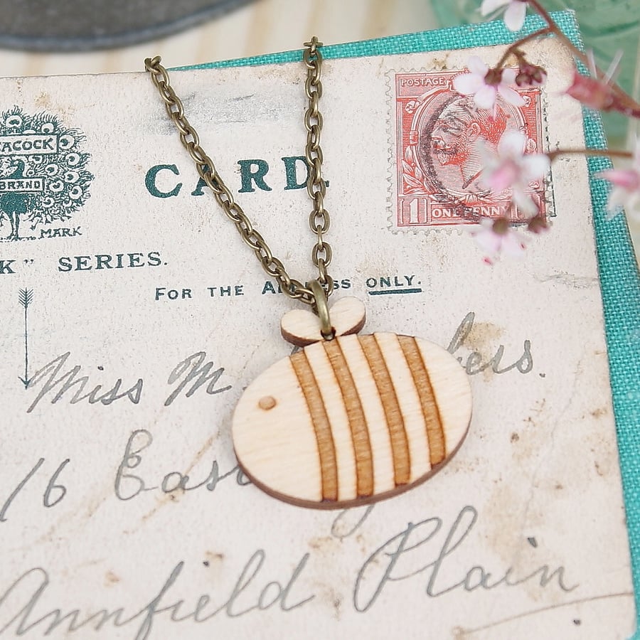 Wooden Bumble Bee Necklace