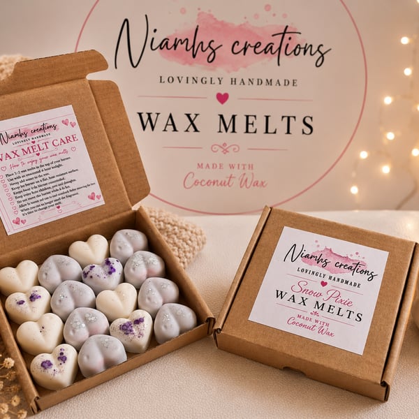 Snow Pixie-Bath Bomb Inspired Scent Heart Wax Melts, Vegan, UK Handmade
