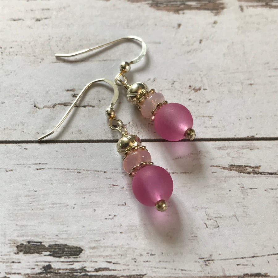 Pink Glass Beaded Drop Earrings