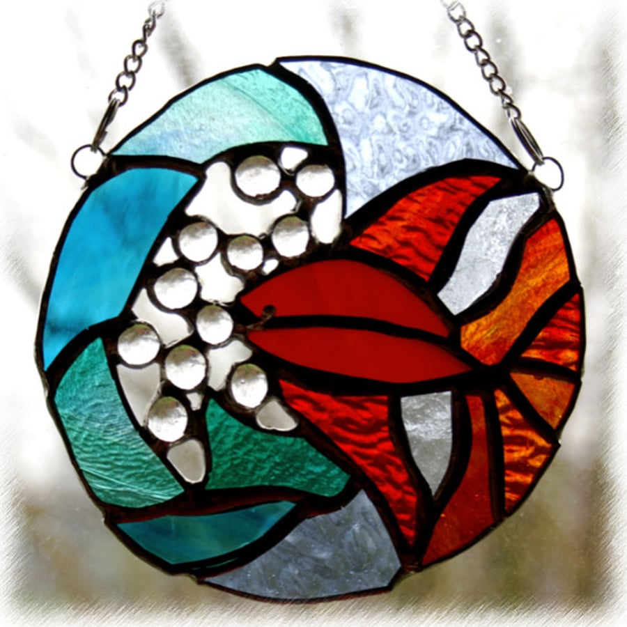 Goldfish Suncatcher Stained Glass Marine Fish in a  Bowl Handmade 