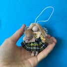 Tiny Cornish Tartan Fairy Doll Decoration, Cornwall Gifts