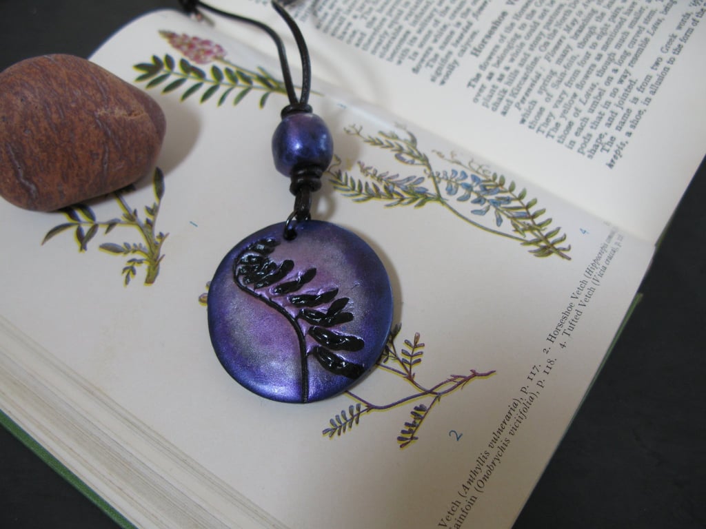 Tufted Vetch & Frosted Moon Botanical Silhouette Pendant