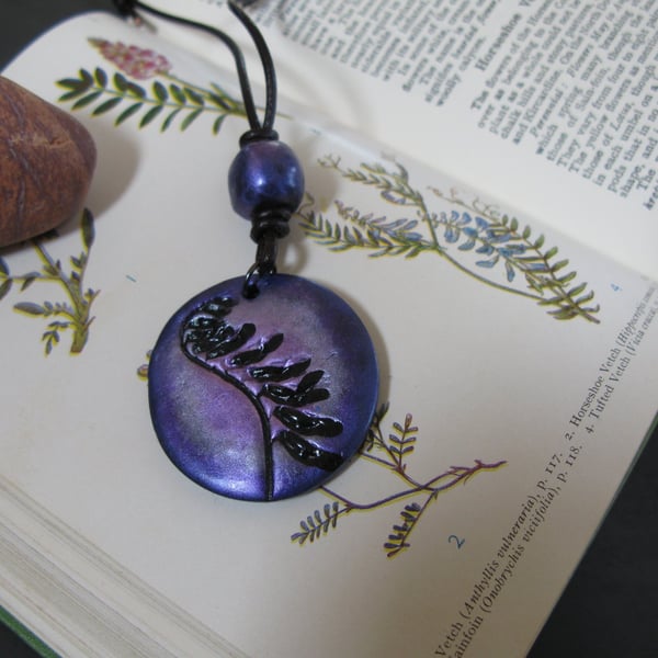 Tufted Vetch & Frosted Moon Botanical Silhouette Pendant