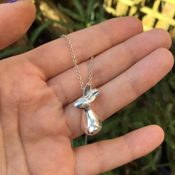 Solid fine silver bunny rabbit pendant