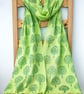 Handprinted Organic Cotton Trees Long Scarf Tassles Lime Grass Green             - Image 1