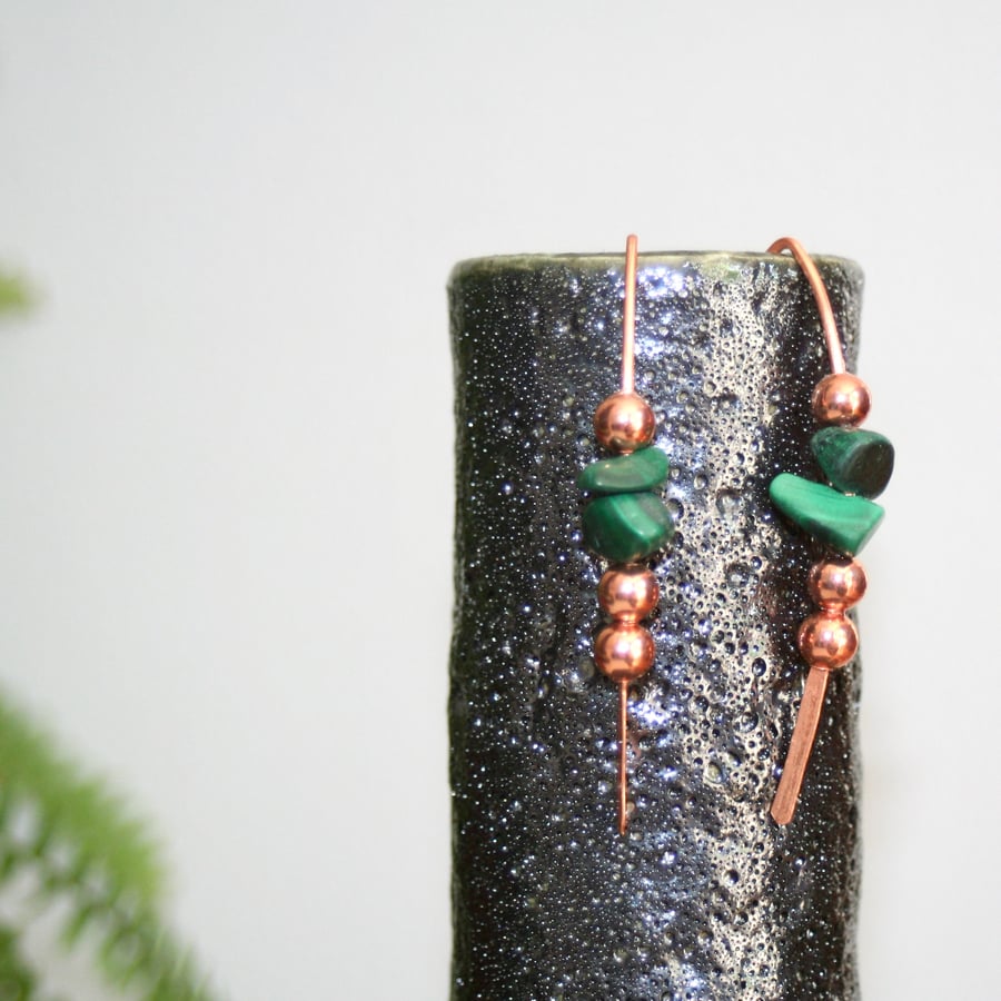 Malachite and copper earrings