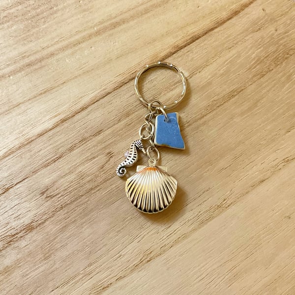 Shell Locket Seahorse & Sea Pottery Keyring