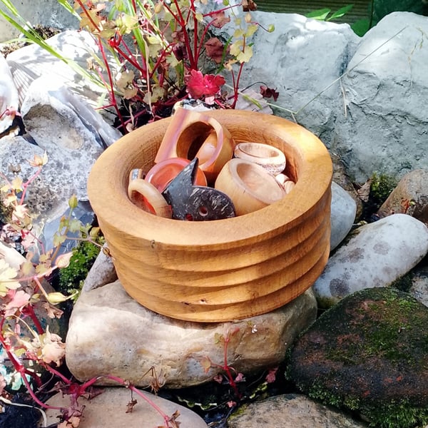 Beech Wood Small bowl with grooves.