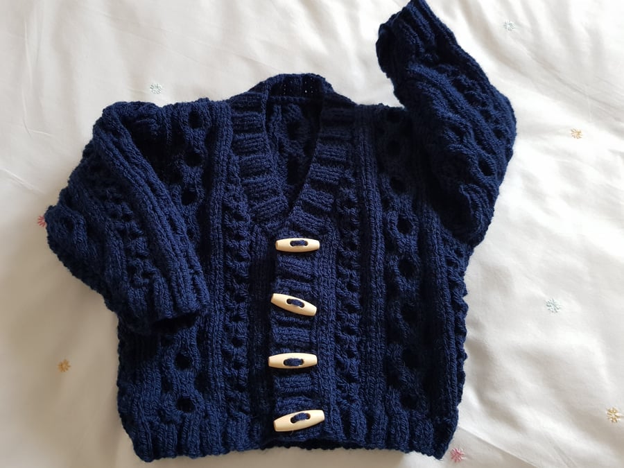 Chunky Navy Blue Baby Cardigan 6-12 months - Folksy