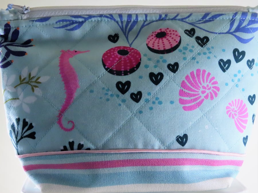 Handmade, Quilted Cosmetic Bag - 'Under the Sea'